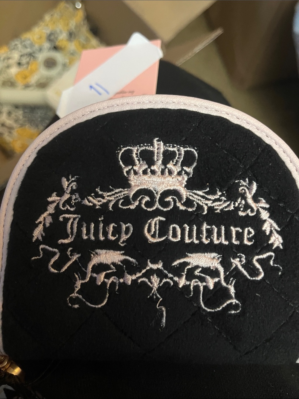 Juicy Couture Black Quilted Pouch with Pink Trim